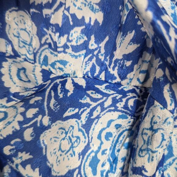 Hemant and Nandita Suho V-Neck Mini Dress Size Small Blue Paisley Preowned - Picture 12 of 12